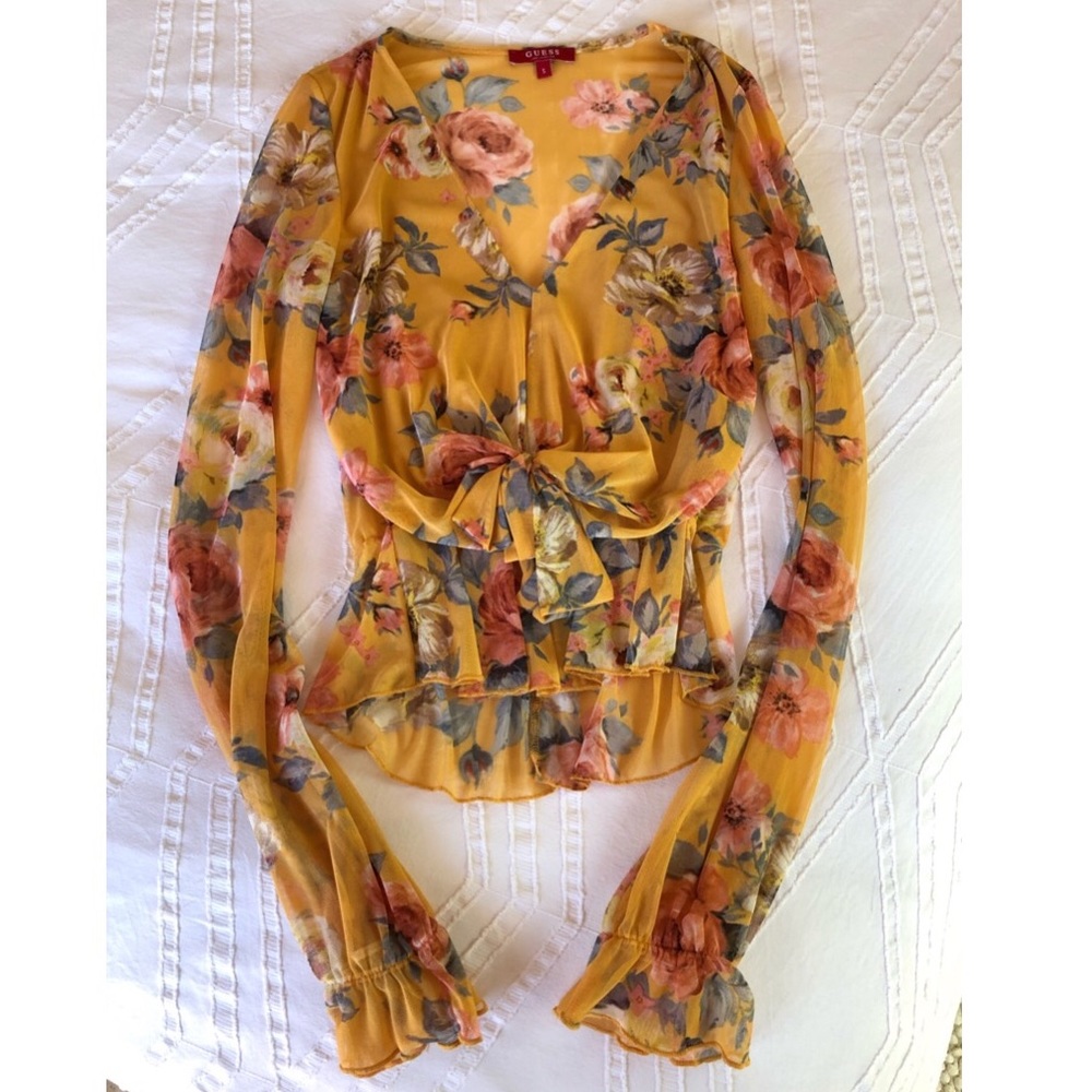 Long Sleeve Floral Print Guess Top